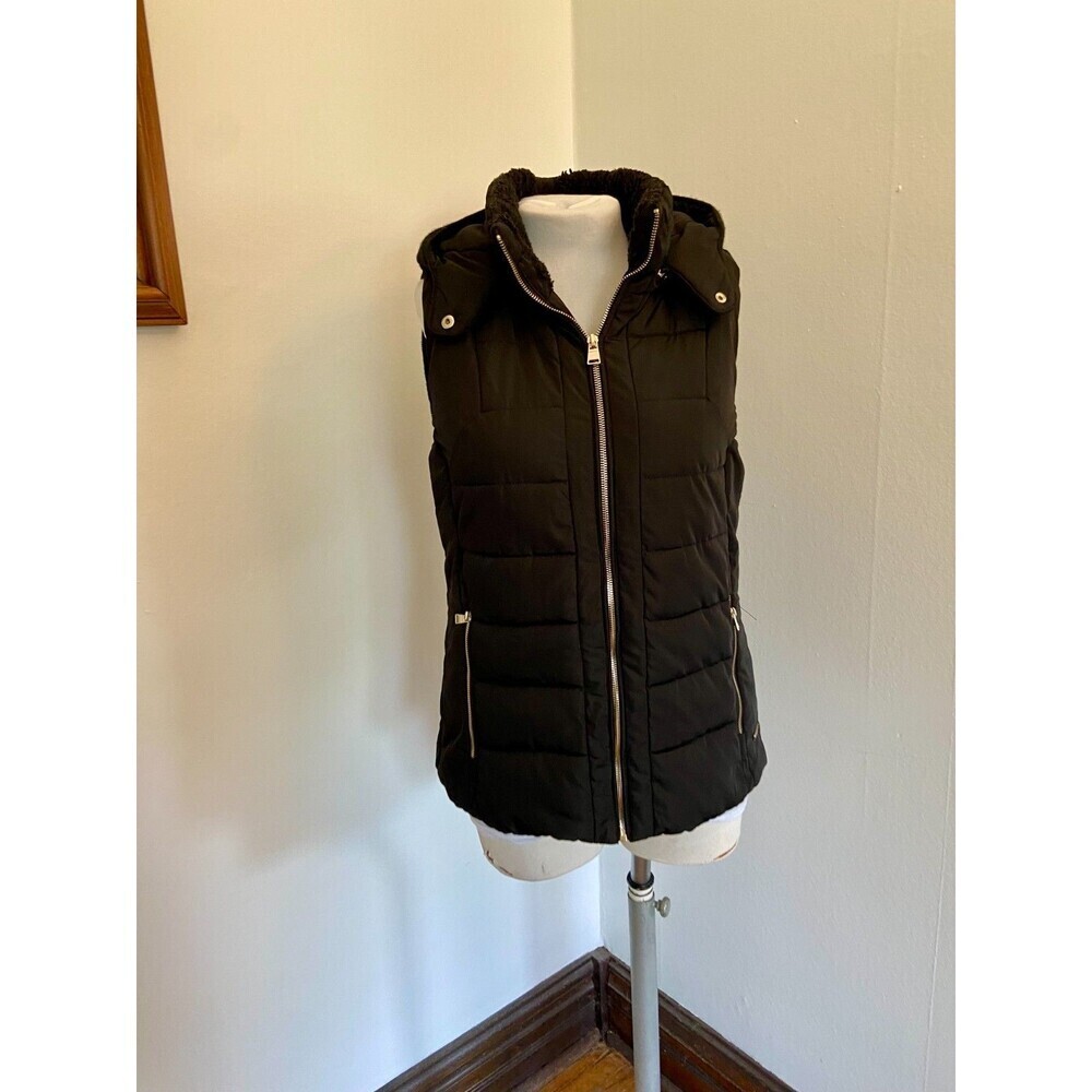 Calvin Klein Performance Black Puffer Vest Quilted Knit Back Hood Collar Large